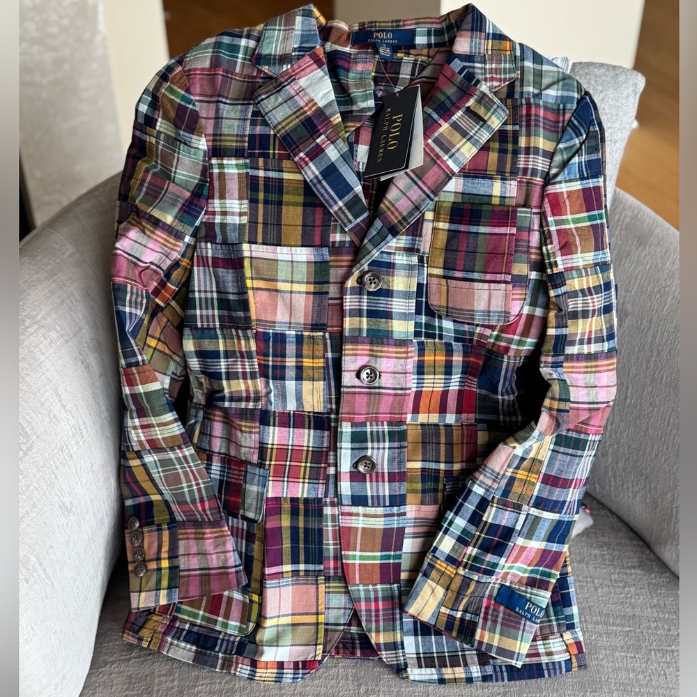 Polo Ralph Lauren BOYS Patchwork Madras Sport Coat, Size 12, NWT, Retail $250